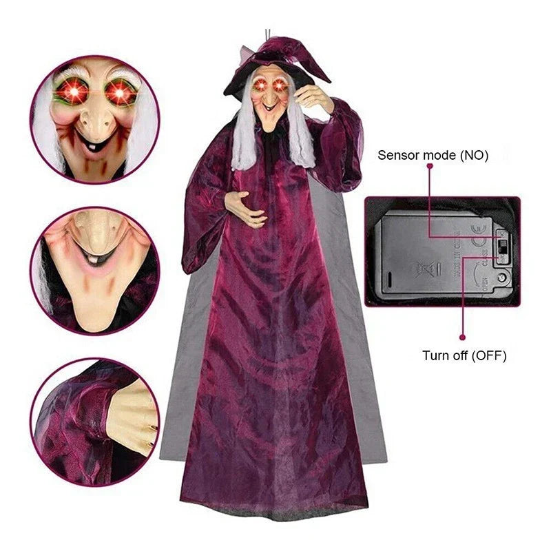 Halloween Life Size Talking Witch Animated Spooky Animatronic Witch Scary Decor — on a clean white background
