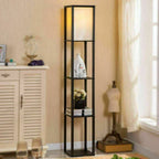 Floor Lamp Free Standing Wood 3-Tier Storage Shelf Reading Bedroom Living Room — alternate product view 2