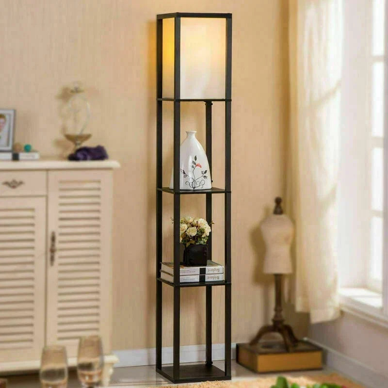 Floor Lamp Free Standing Wood 3-Tier Storage Shelf Reading Bedroom Living Room — alternate product view 2