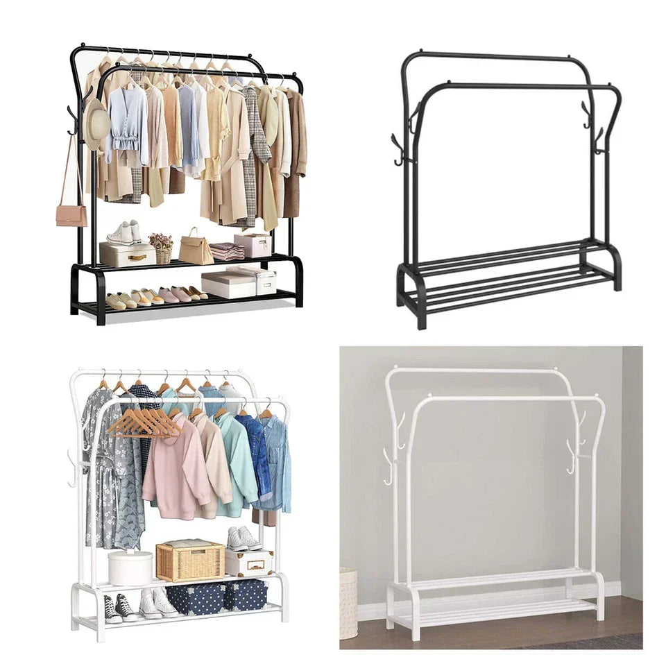 Double-Rail Clothes Rack with Shoe Shelf — Black or White — alternate product view 5