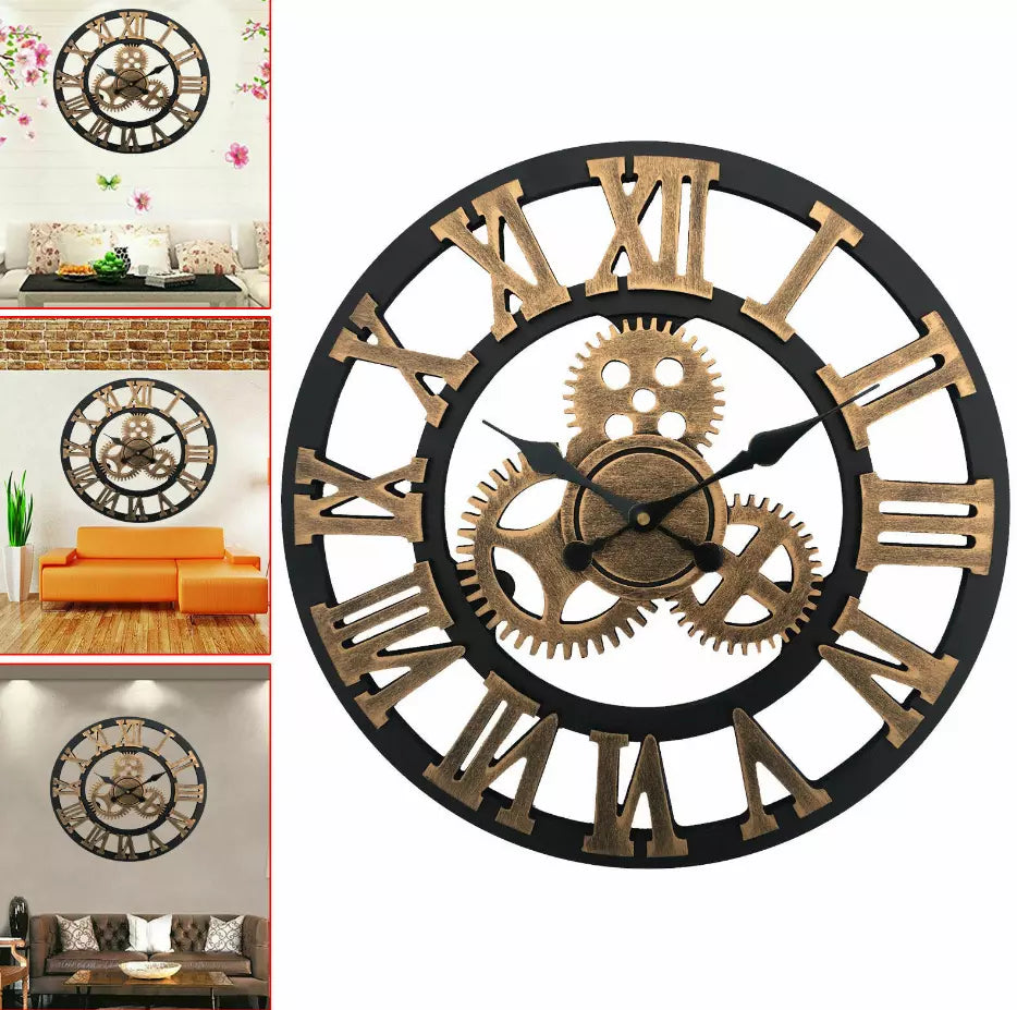 60cm Extra Large Roman Numerals Skeleton Wall Clock Giant Big Open Face Round UK — alternate product view 3