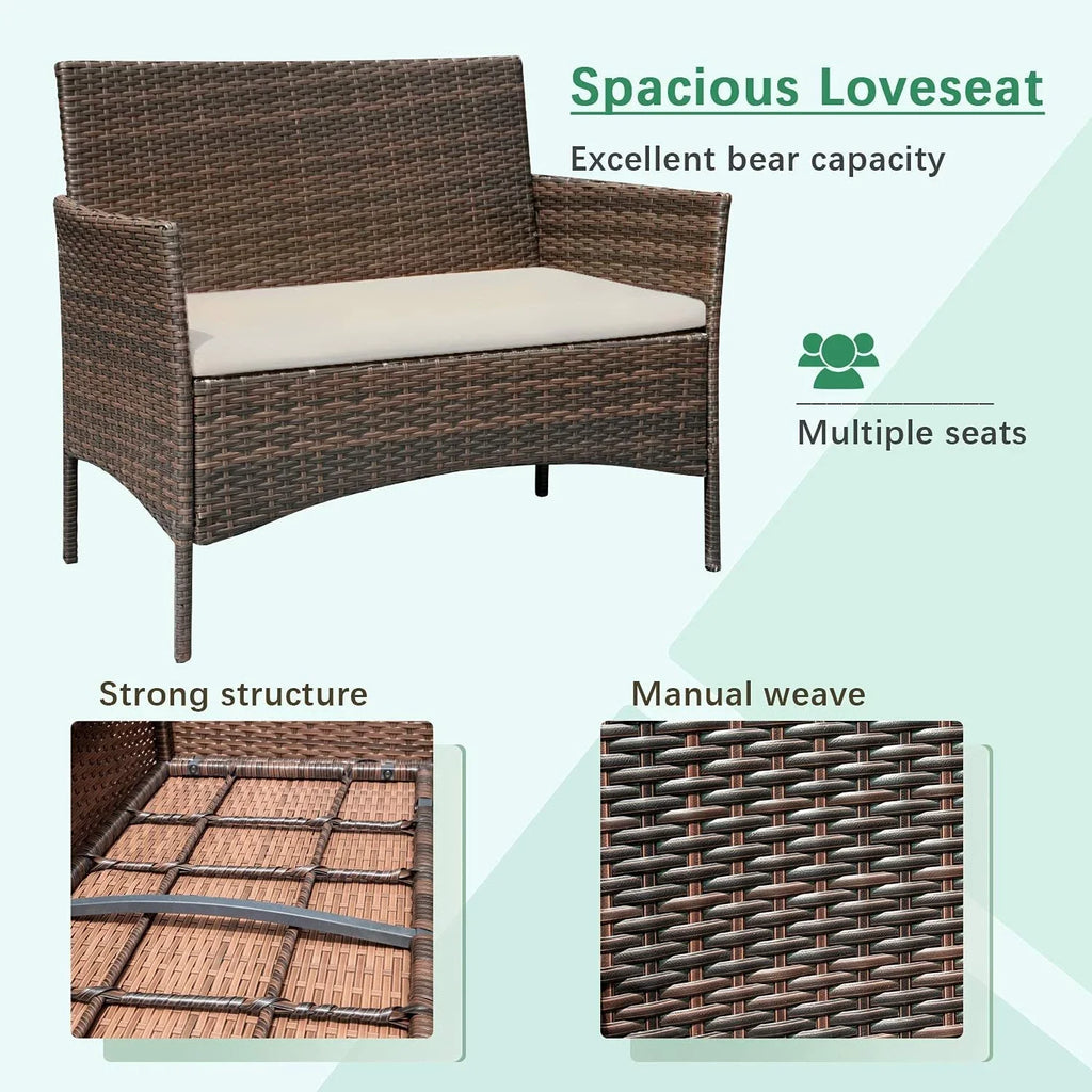 4pcs Rattan Outdoor Garden Furniture Sofa Set Table & Chairs — alternate product view 3