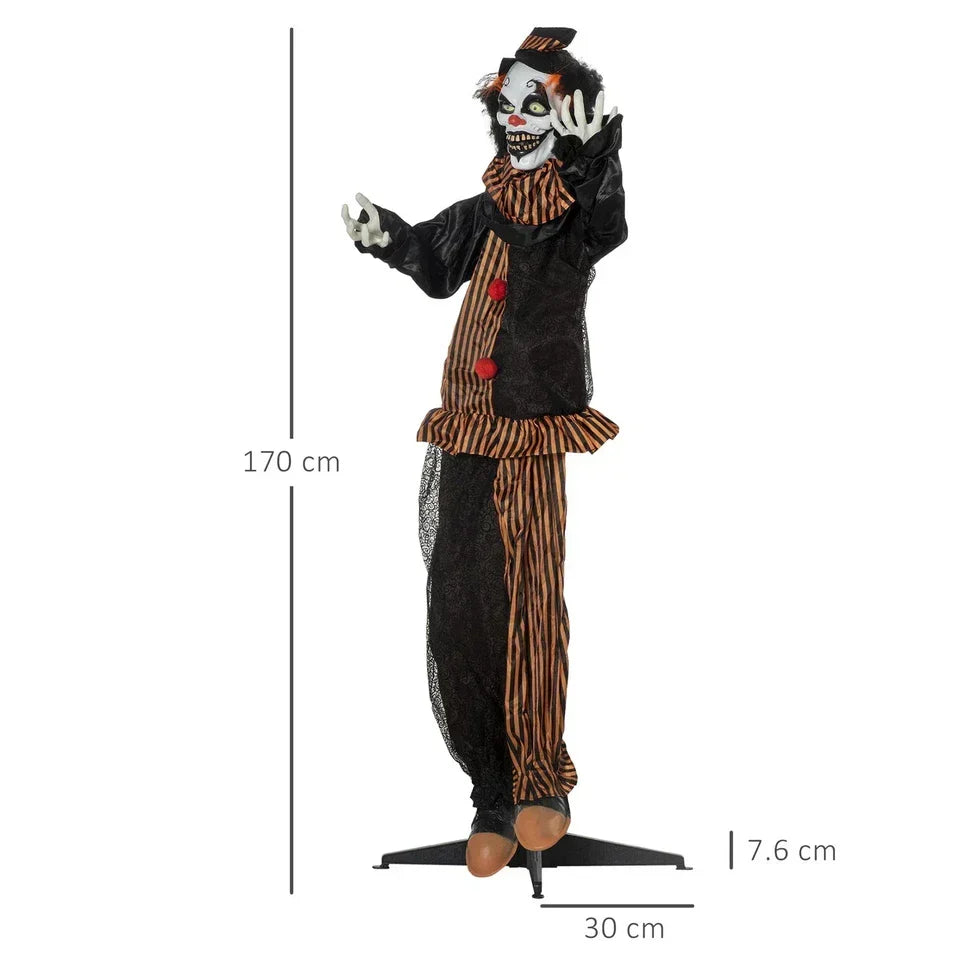 67" Animated Prop Circus Clown, Indoor Outdoor Halloween Decorations — on a clean white background