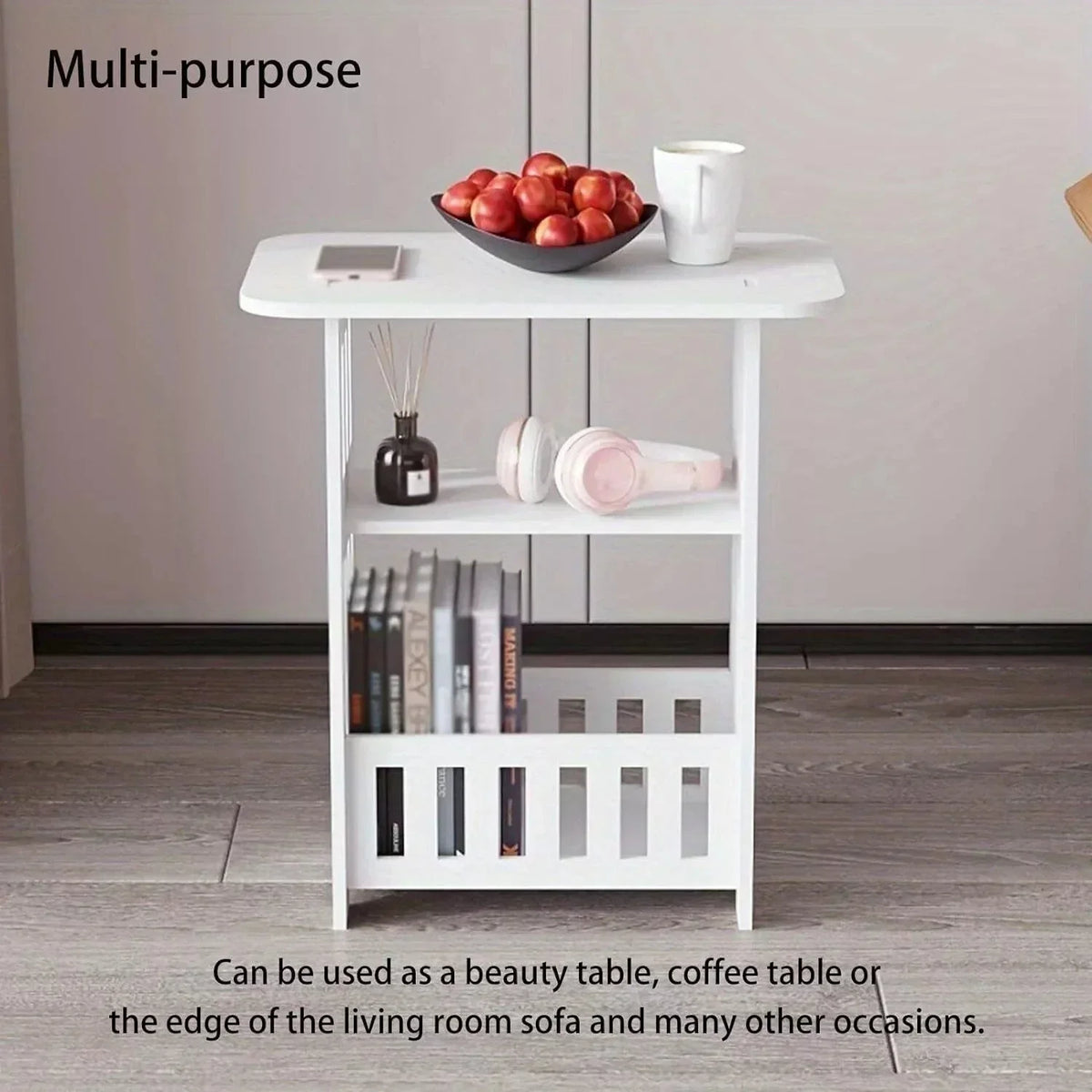 White Small Bedside Table Nightstand Tea Coffee Table Nightstand Storage Shelf — alternate product view 4