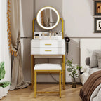 Modern Vanity Dressing Table LED Light Mirror Stool Shelves 2 Drawers Compact — alternate product view 8