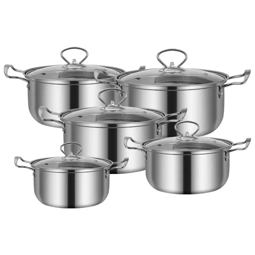 Stainless-Steel Cookware Set with Glass Lids — Silver — on a clean white background
