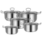 Stainless-Steel Cookware Set with Glass Lids — Silver — on a clean white background