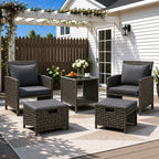 5 Piece Rattan Garden Furniture Patio Sofa Chairs Table Outdoor — Mixed Grey+ Dark Grey Cushions — main product view