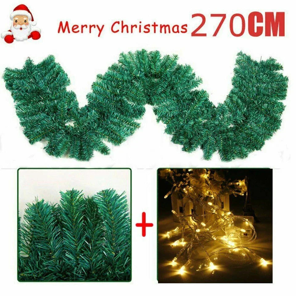 9ft Bushy Pine XMAS Christmas Garland with Lights for Stairs Outdoor Decorations — alternate product view 5