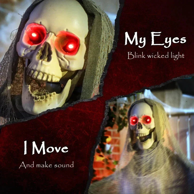 6' Halloween Animated Grim Reaper Skeleton, Glowing Eyes — alternate product view 2