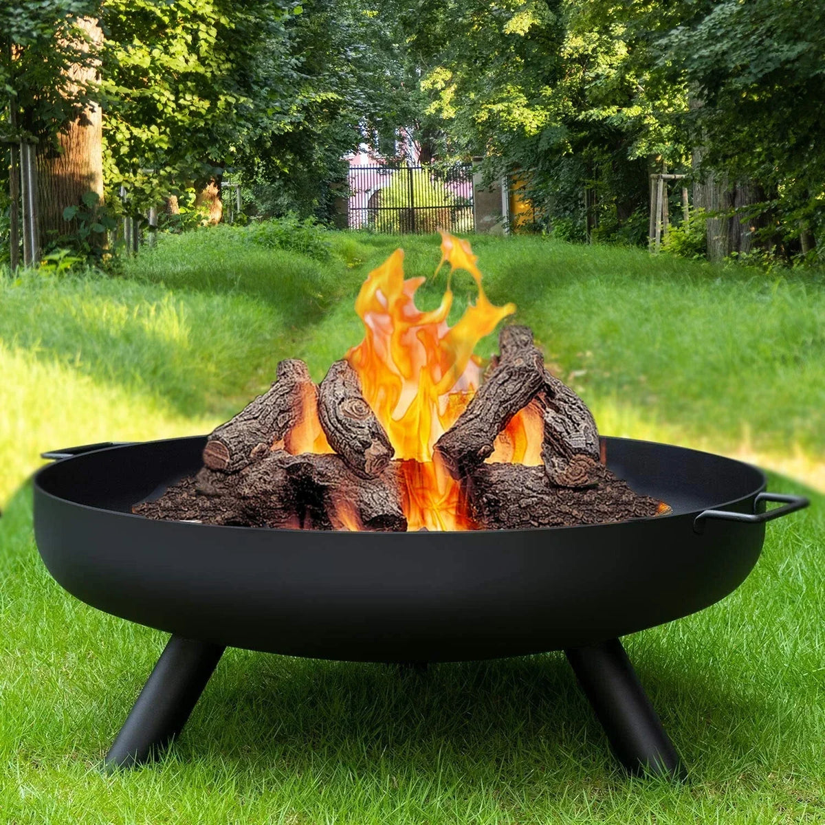 24" Round Fire Pit Folding Patio Garden Bowl Outdoor Camping Heater Log Burner — main product view