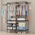 Heavy Duty iron Clothes Rail Stand Rack Storage Garment Shelf Hanging Display — Black — product view