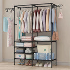 Heavy Duty iron Clothes Rail Stand Rack Storage Garment Shelf Hanging Display — Black — product view