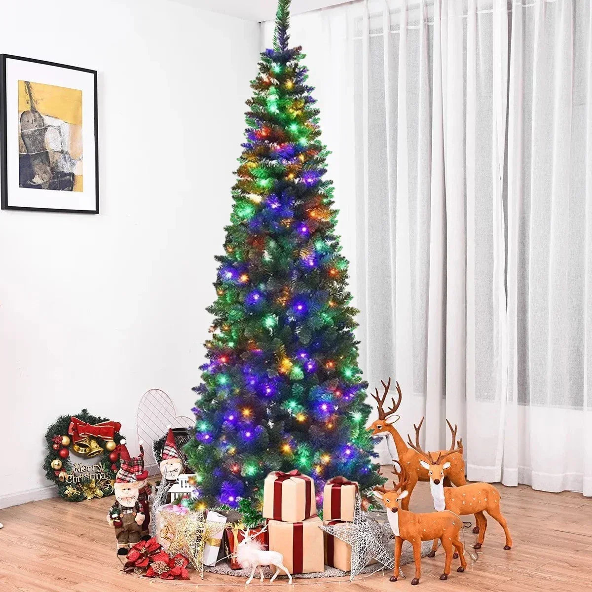 4/5/6/7ft Pencil Slim Christmas Tree with Lights Artificial XMAS Home Decoration — alternate product view 5