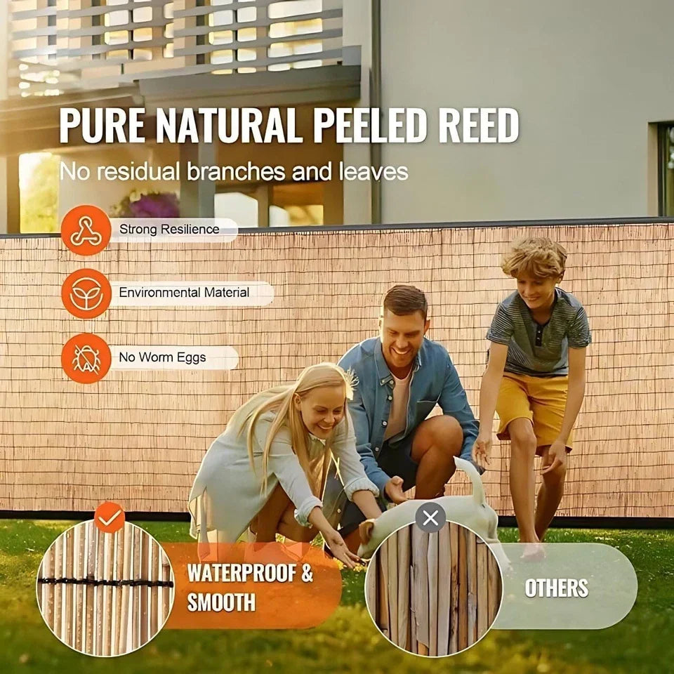 1.8M x 4M Natural Bamboo Peeled Reed Fence Screening Roll Fencing Panel Garden — alternate product view 3