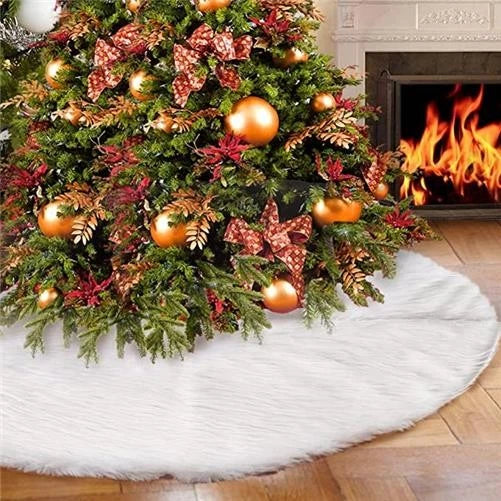 White Faux Fur Christmas Tree Skirt Base Xmas Floor Mat Ornaments Decoration UK — alternate product view 3
