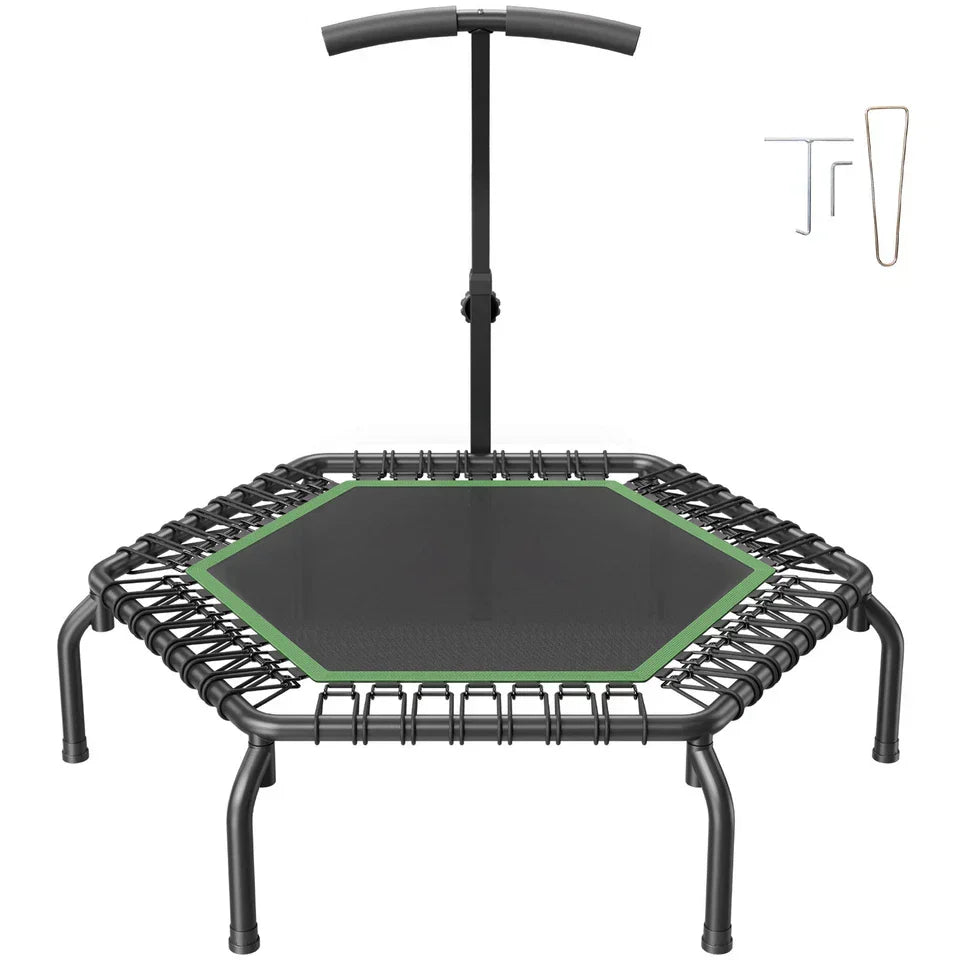 54.5" Mini Fitness Trampoline Adults Indoor Exercise Rebounder with Handle — on a clean white background