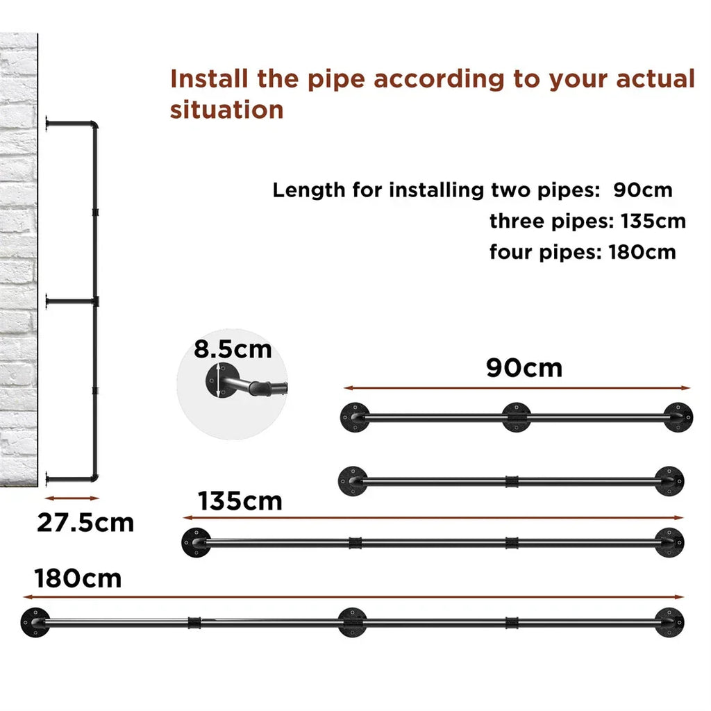 6ft Heavy Duty Clothes Rail Pipe Garment Rack Wall Mounted Hanging Clothing Pole — alternate product view 9
