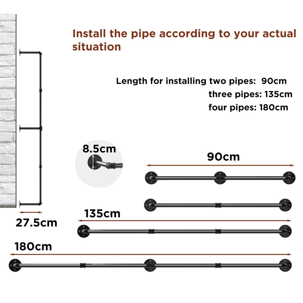 6ft Heavy Duty Clothes Rail Pipe Garment Rack Wall Mounted Hanging Clothing Pole — alternate product view 9