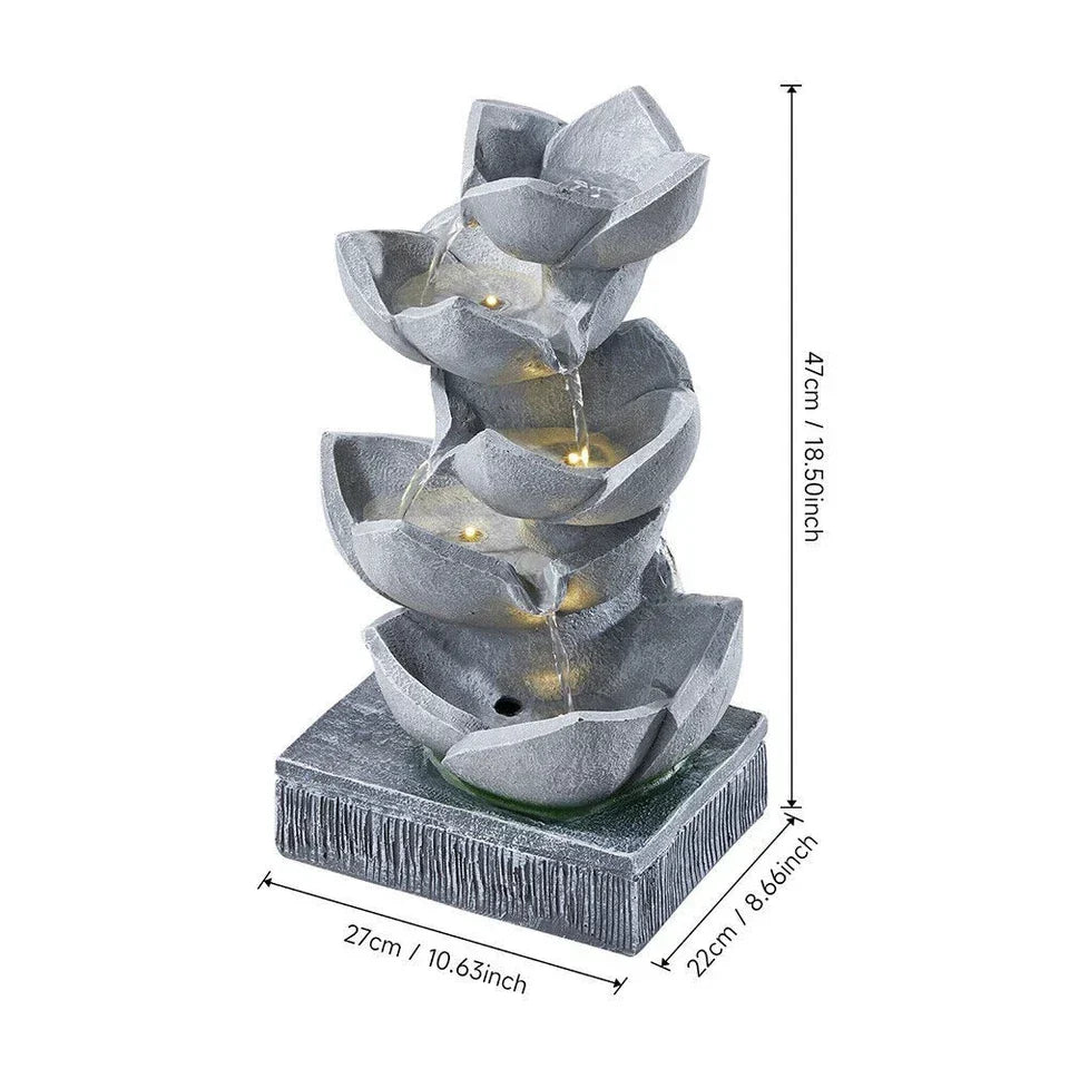 Water Feature Lotus Cascading Fountain With Solar LED Light Outdoor Garden Decor — alternate product view 8