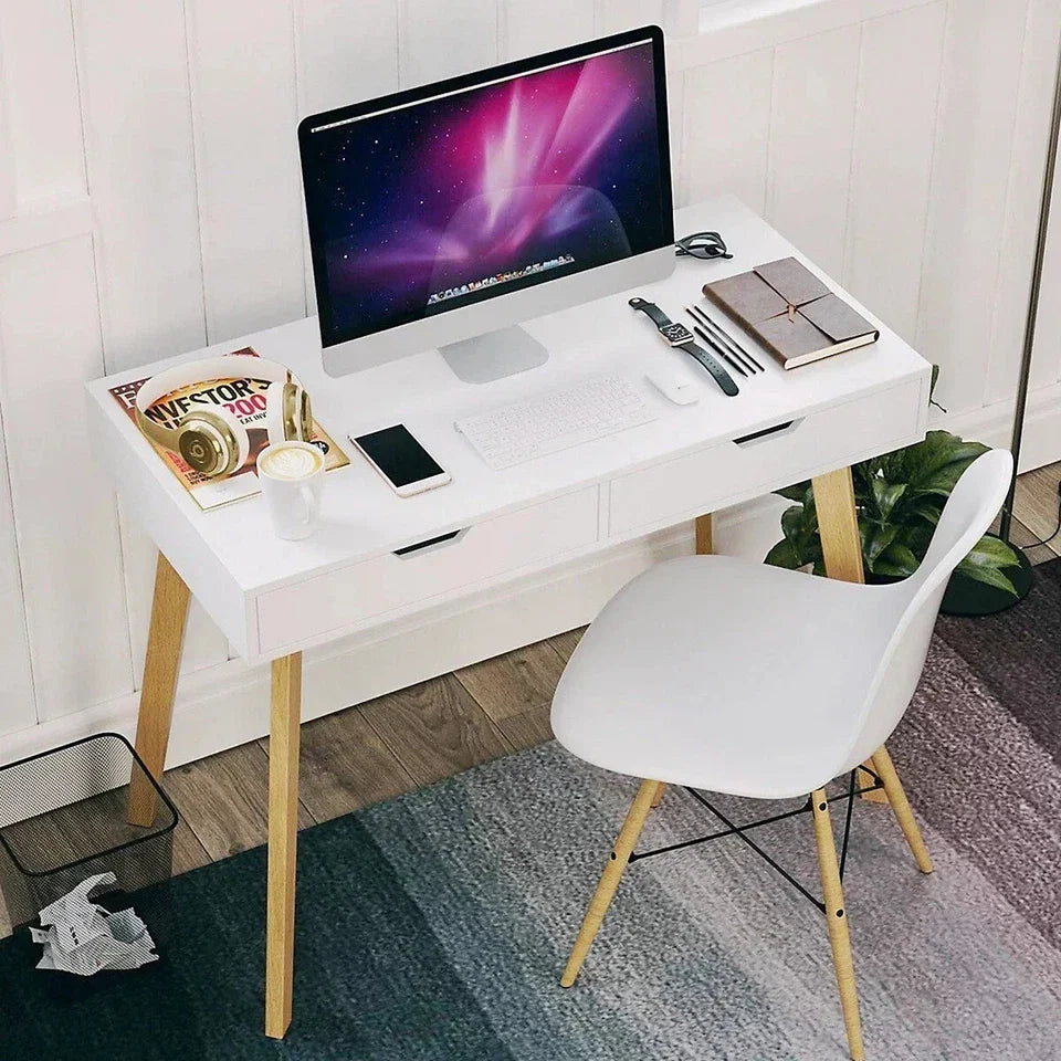 Wooden Computer Desk Dressing Table Home Office Study Bedroom With Drawers White — alternate product view 2