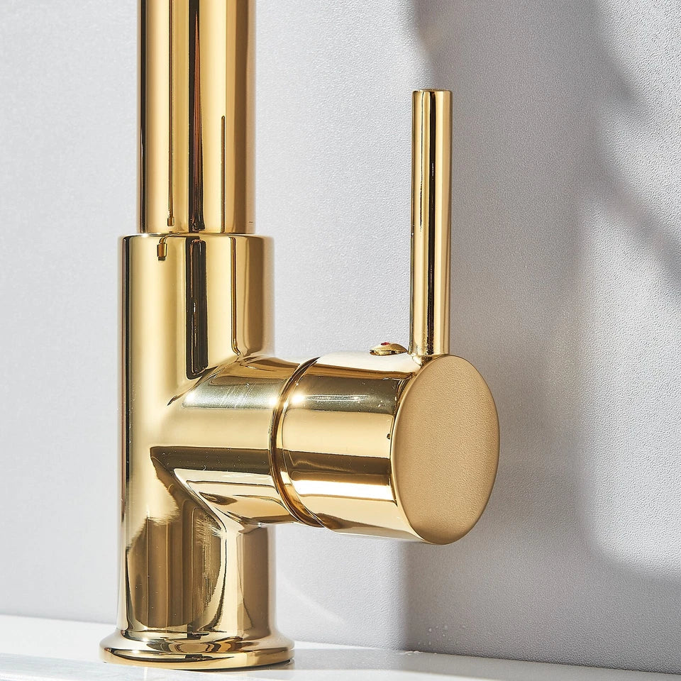 Modern Gold Kitchen Mixer Taps Pull out Spray 360° Mono Single Lever Sink Faucet — alternate product view 7