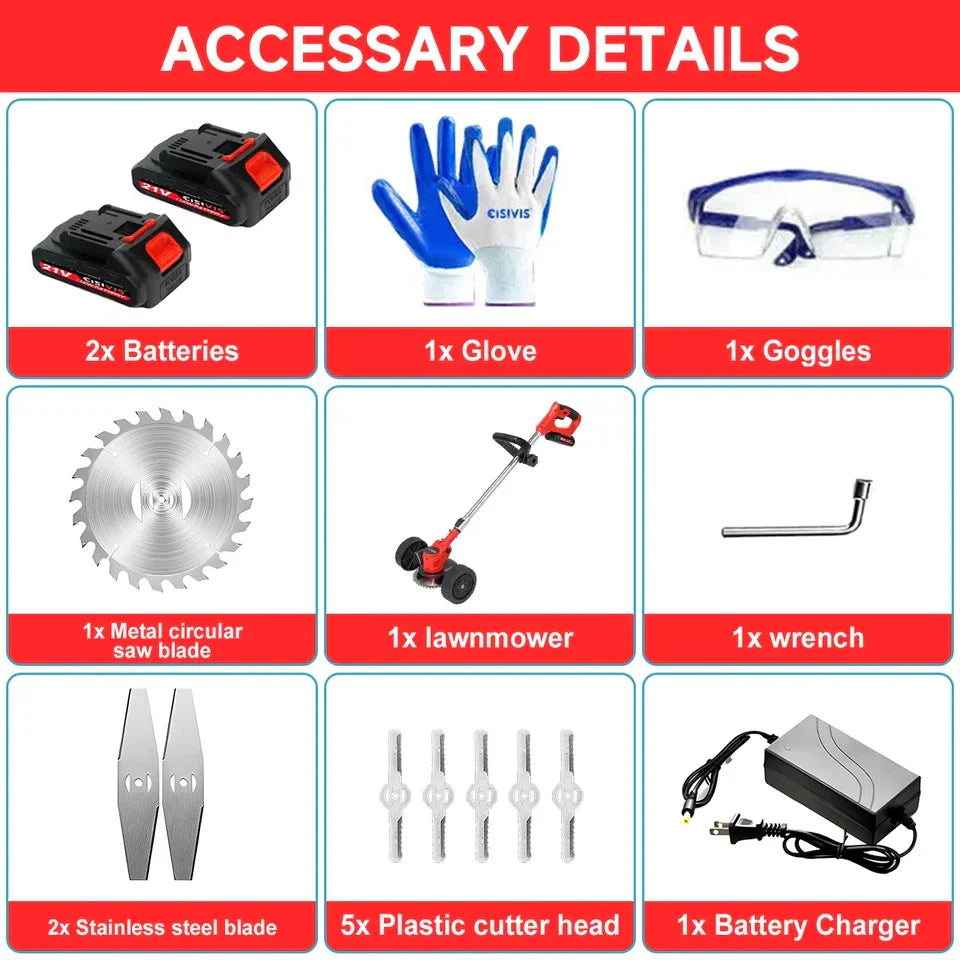 21V Cordless Electric Strimmer Grass Trimmer Weeder Garden Edger 2 Battery Wheel — alternate product view 8