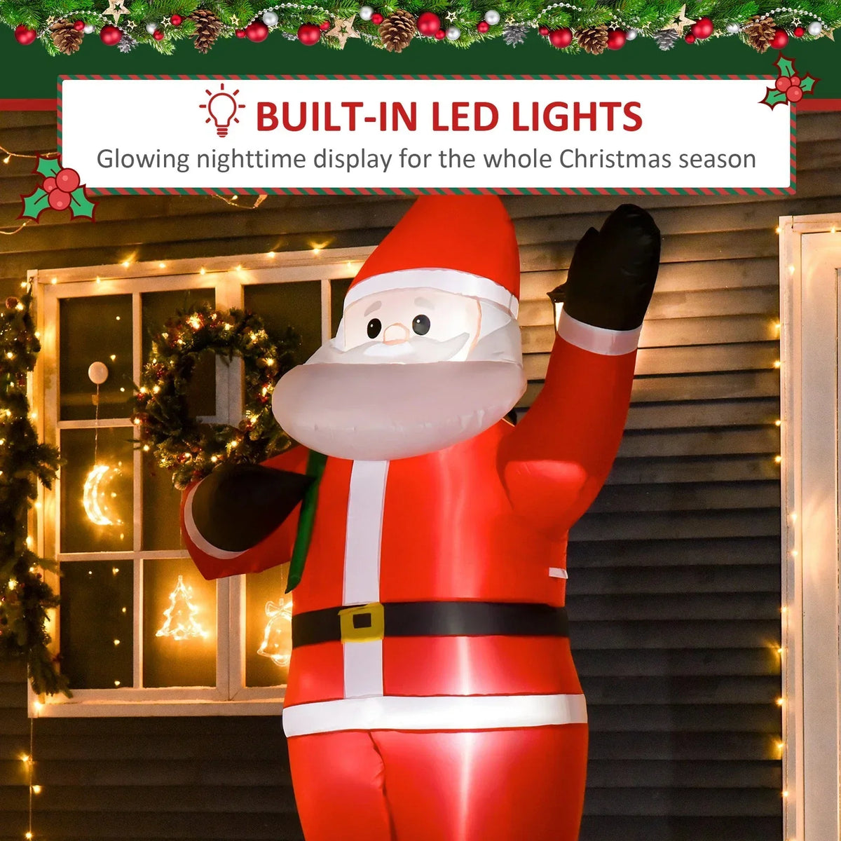 8ft Christmas Inflatable Santa Claus with Gift Bag LED Lights Outdoor Decor — alternate product view 3