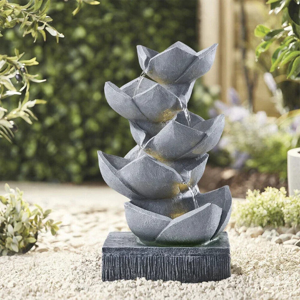 Water Feature Lotus Cascading Fountain With Solar LED Light Outdoor Garden Decor — alternate product view 6
