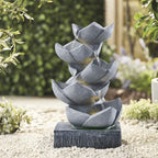 Water Feature Lotus Cascading Fountain With Solar LED Light Outdoor Garden Decor — alternate product view 6