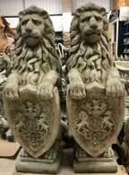 Pair Armorial Lion Statues — Reconstituted Stone Animal Concrete Garden Ornament — alternate product view 2