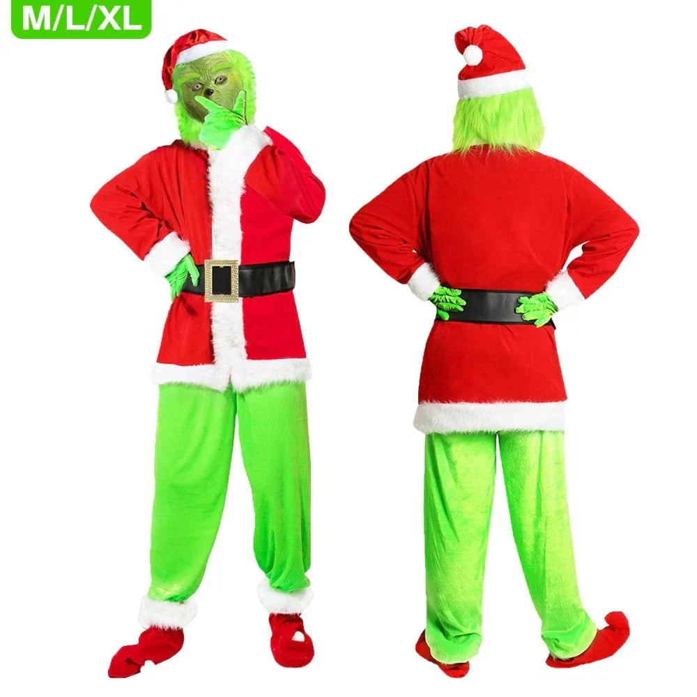 Adult Santa Grinch Costume Xmas Cosplay Men Christmas Santa Fancy Dress Full Set — alternate product view 6