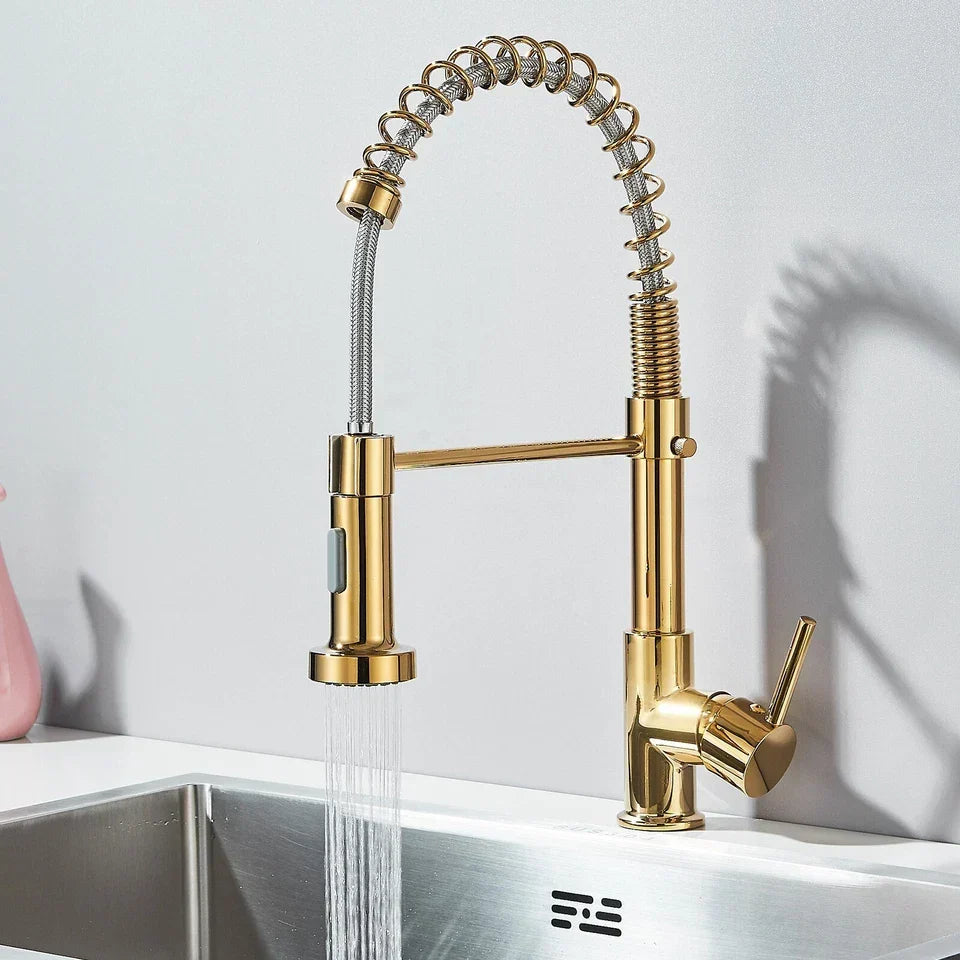 Modern Gold Kitchen Mixer Taps Pull out Spray 360° Mono Single Lever Sink Faucet — alternate product view 2
