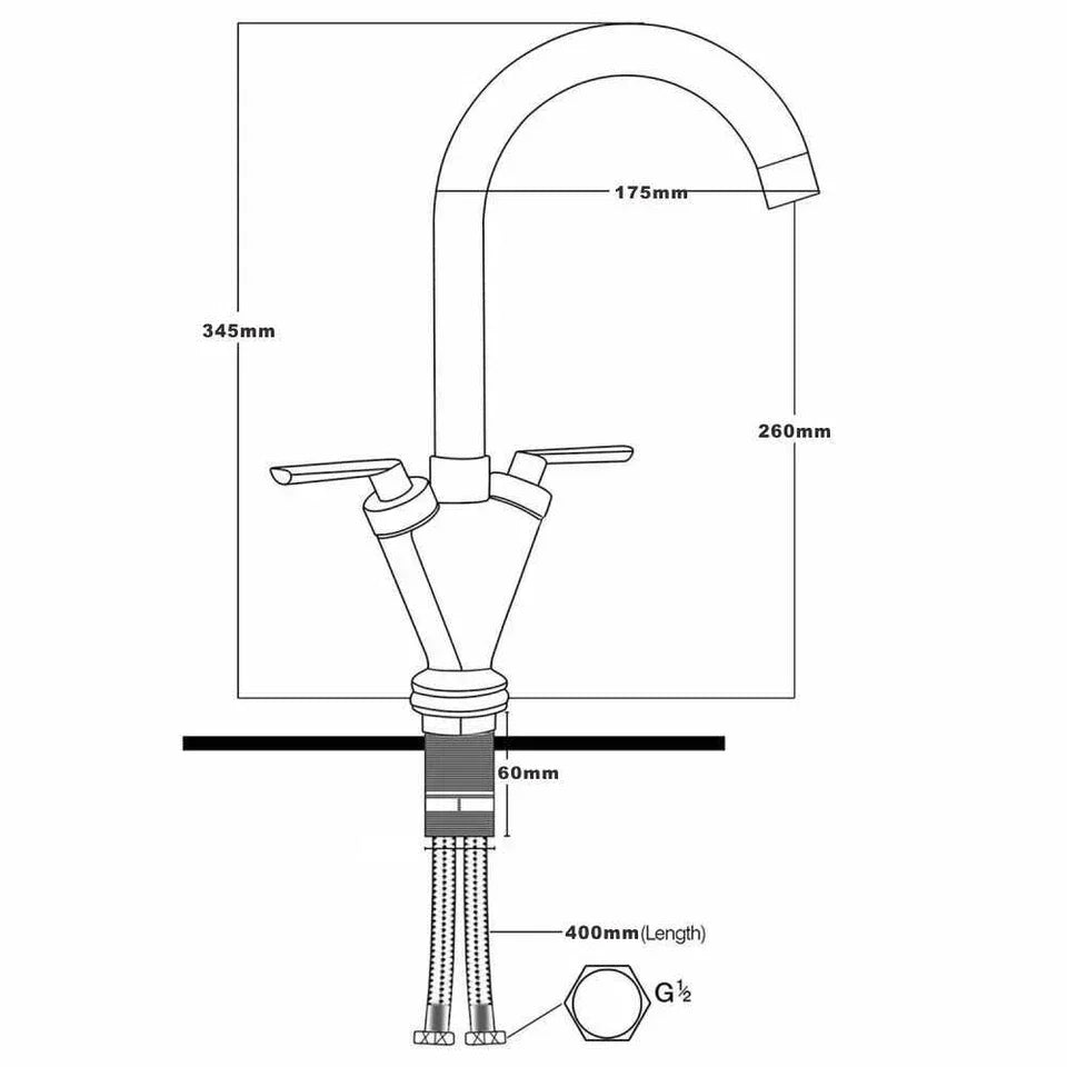 Modern Kitchen Mixer Tap Dual Lever Swivel Spout Mono Chrome Sink Taps Faucet — alternate product view 7