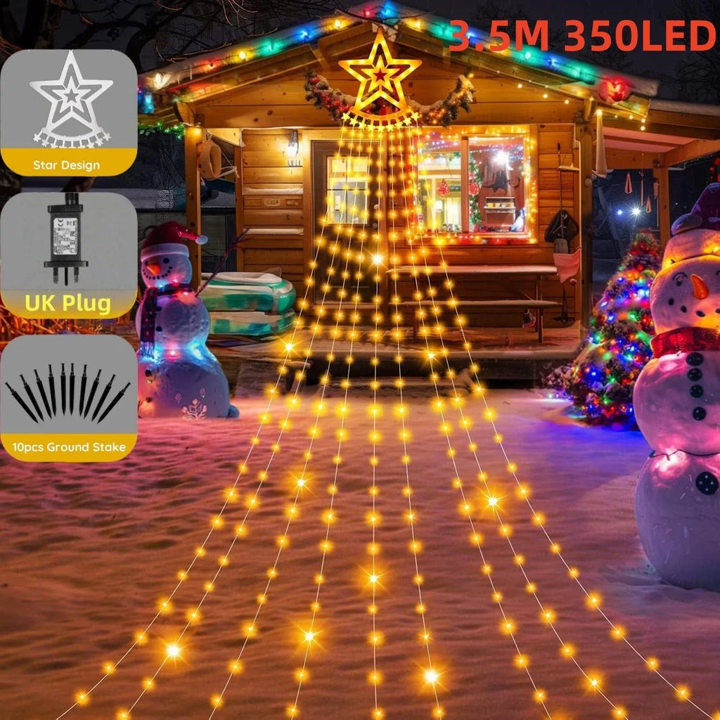 Christmas Tree Decorations Outdoor Star String Waterfall Lights 350LED Xmas Tree — main product view