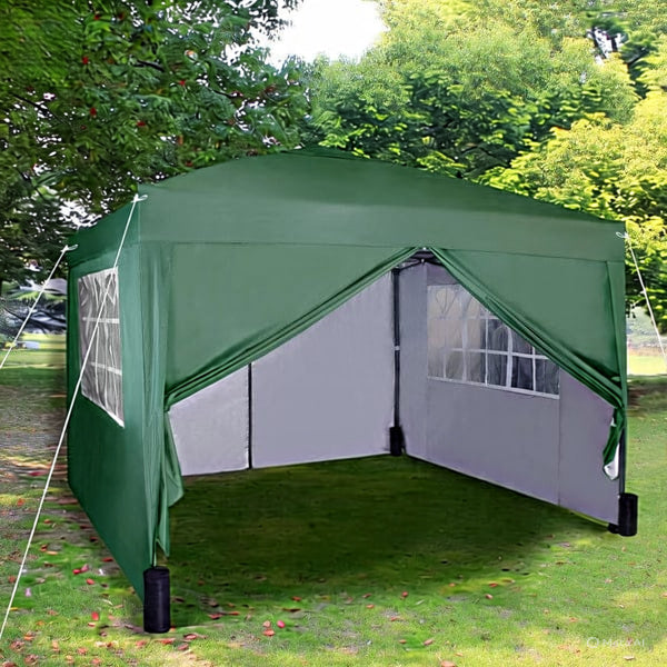 3x3m Pop up Heavy Duty Gazebo With Sides And Weight bags — Green — product view
