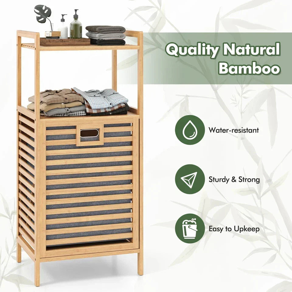 Bamboo Bathroom Shelf Tilt out Laundry Hamper Storage Organiser w/Laundry Basket — alternate product view 6
