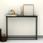 Wooden Free Standing Hallway Console Table Living Room Shelf Display Metal Legs — Black — product view