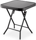 Garden Furniture Glass Top Side Table Patio Rattan Foldable Drinks Coffee Black — on a clean white background