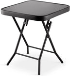 Garden Furniture Glass Top Side Table Patio Rattan Foldable Drinks Coffee Black — on a clean white background