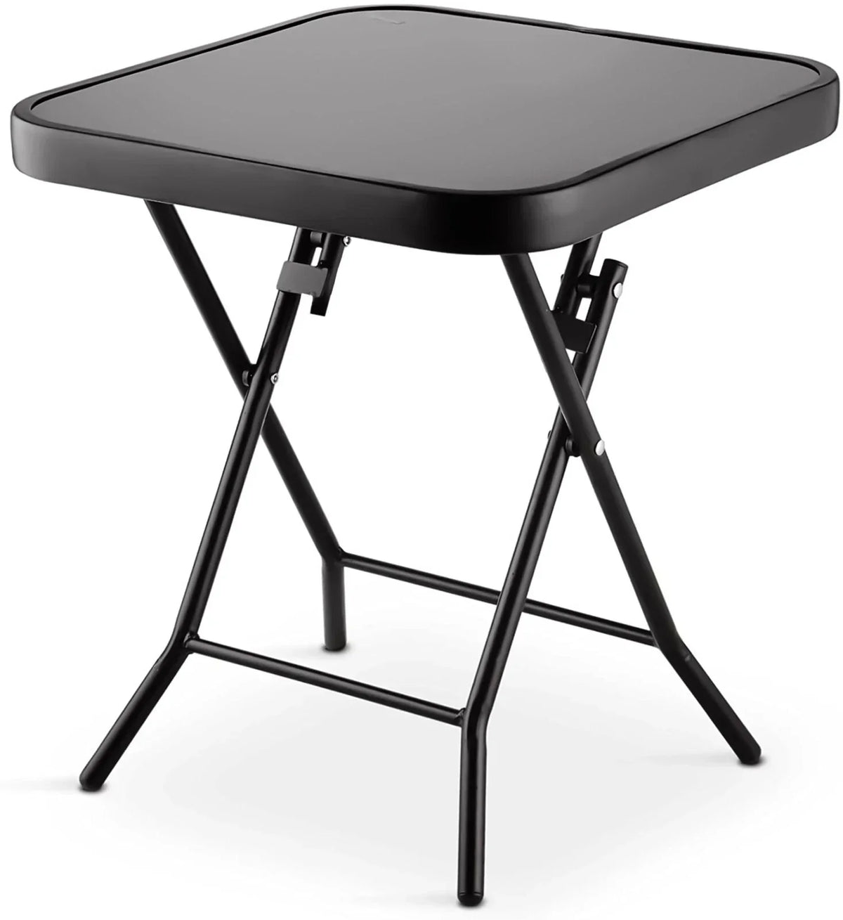 Garden Furniture Glass Top Side Table Patio Rattan Foldable Drinks Coffee Black — on a clean white background