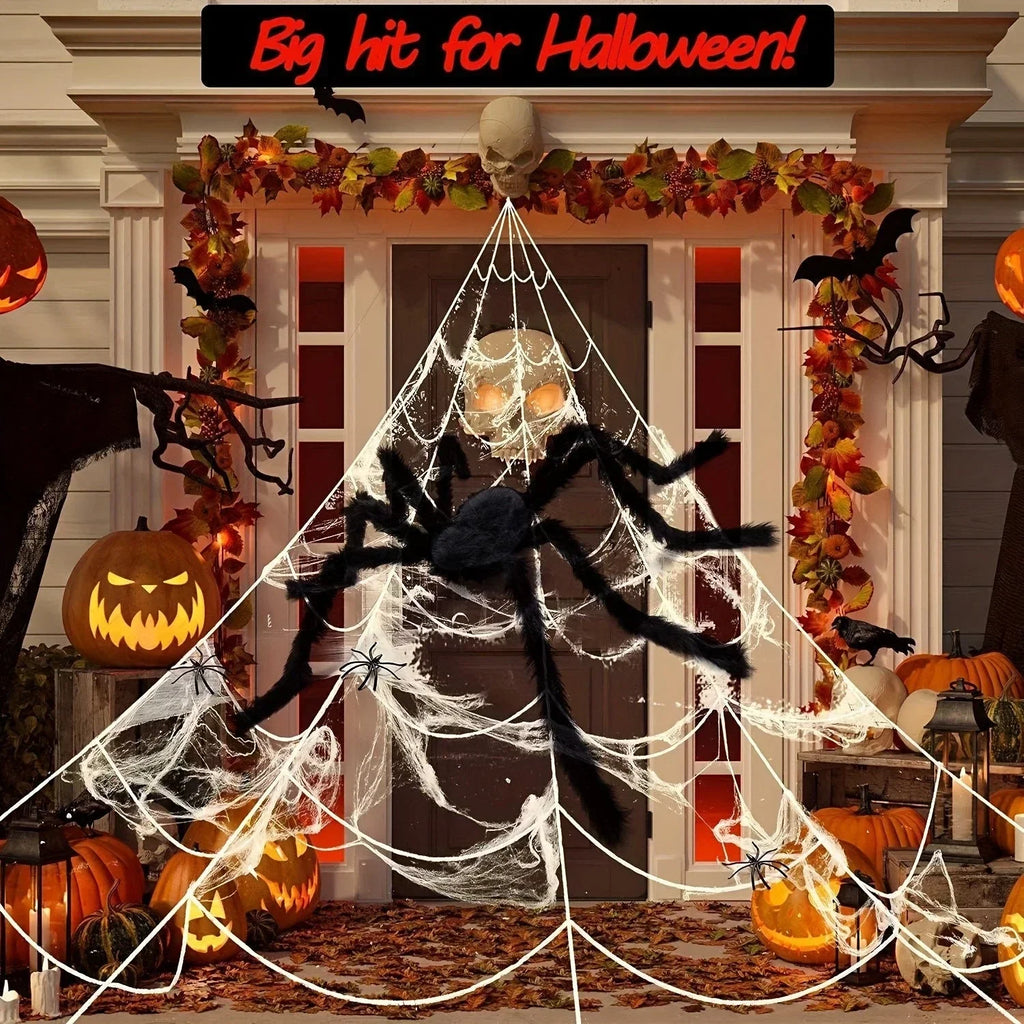 2M Big Spider+5M Web Set Halloween Haunted House Prop Indoor Outdoor Home Decor — alternate product view 4
