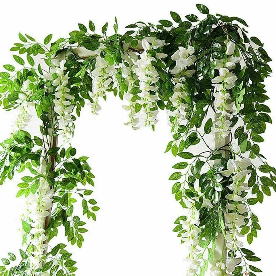 2X7FT Artificial Wisteria Vine Garland Foliage Flower Plant Trailing Home Decor — White — product view