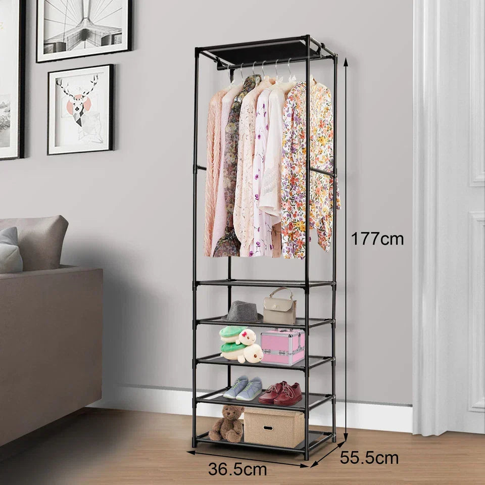 Heavy Duty Clothes Rail Garment Hanging Rack Shoe Storage Shelf Display Black — alternate product view 3