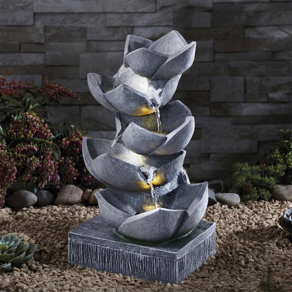 Water Feature Lotus Cascading Fountain With Solar LED Light Outdoor Garden Decor — alternate product view 3