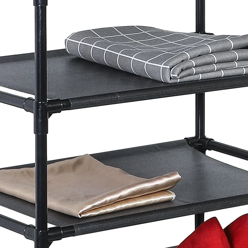 Heavy Duty Clothes Rail Garment Hanging Rack Shoe Storage Shelf Display Black — alternate product view 6