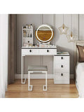 Dressing Table With Mirror Stool, Vanity Table Set With 3 Color Detachable LED — alternate product view 2