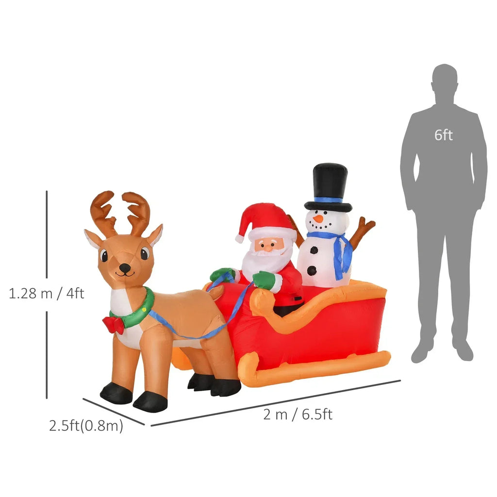 6.5ft Christmas Inflatable Santa Claus on Sleigh Deer LED Lighted for Decoration — on a clean white background