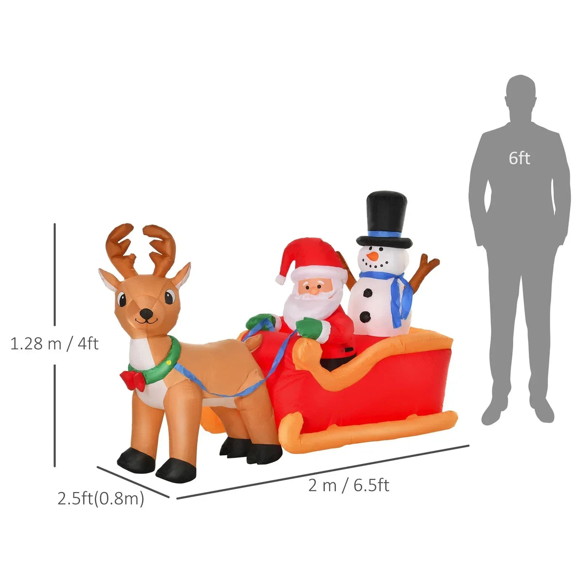 6.5ft Christmas Inflatable Santa Claus on Sleigh Deer LED Lighted for Decoration — on a clean white background