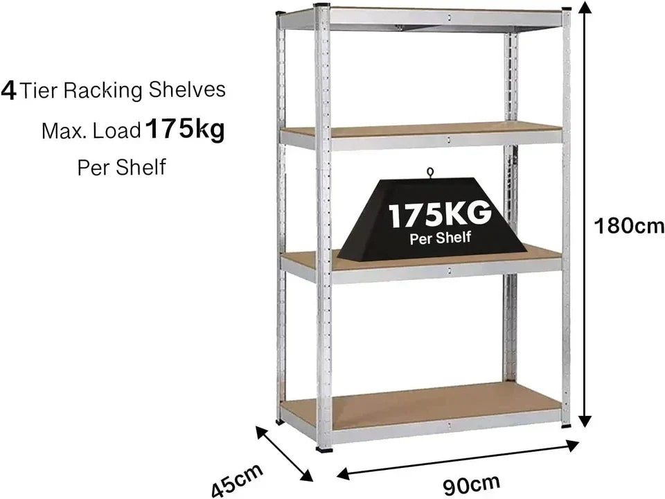 4 Tier Racking Shelf 180x90x45cm Heavy Duty Garage Shelving Storage Shelves Unit — on a clean white background